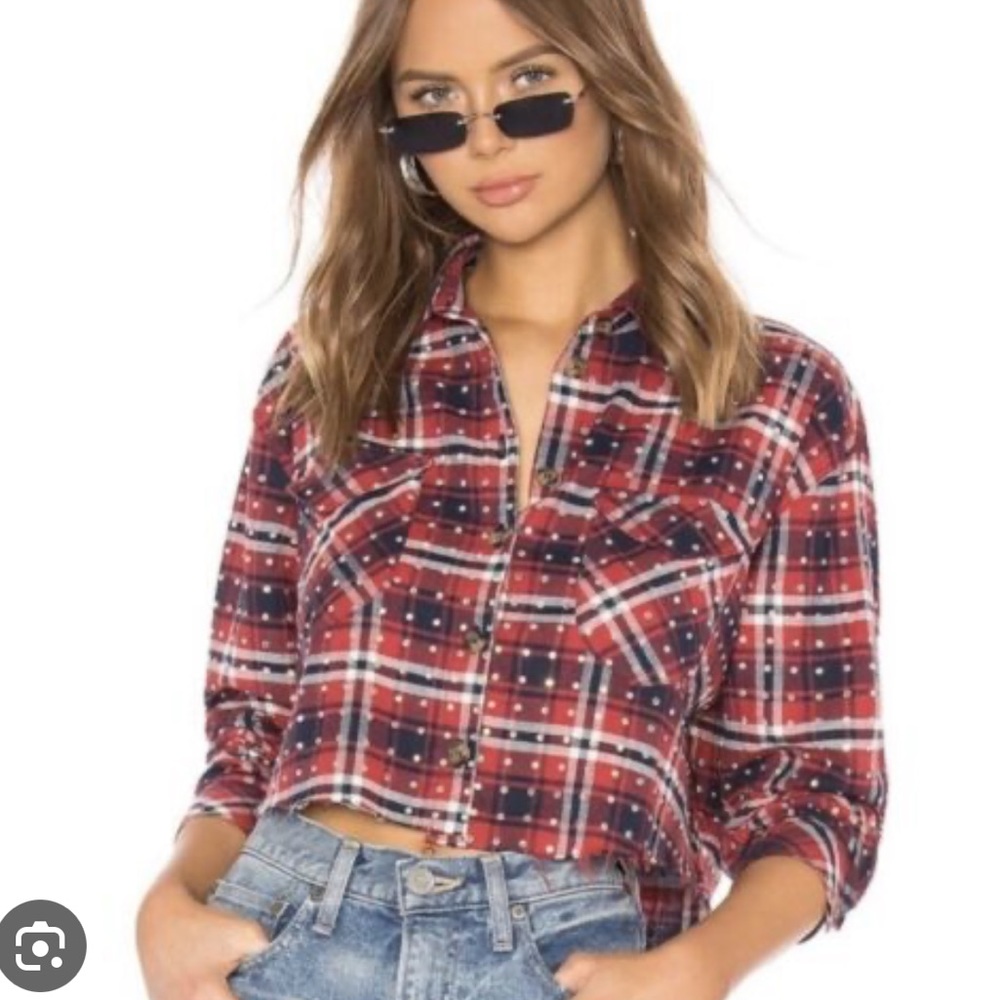 Frankie B cropped studded rhinestone flannel